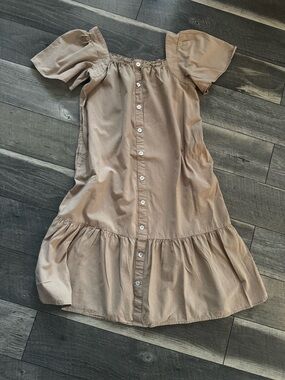 Button-Front Puff Sleeve Dress in Dusty Taupe